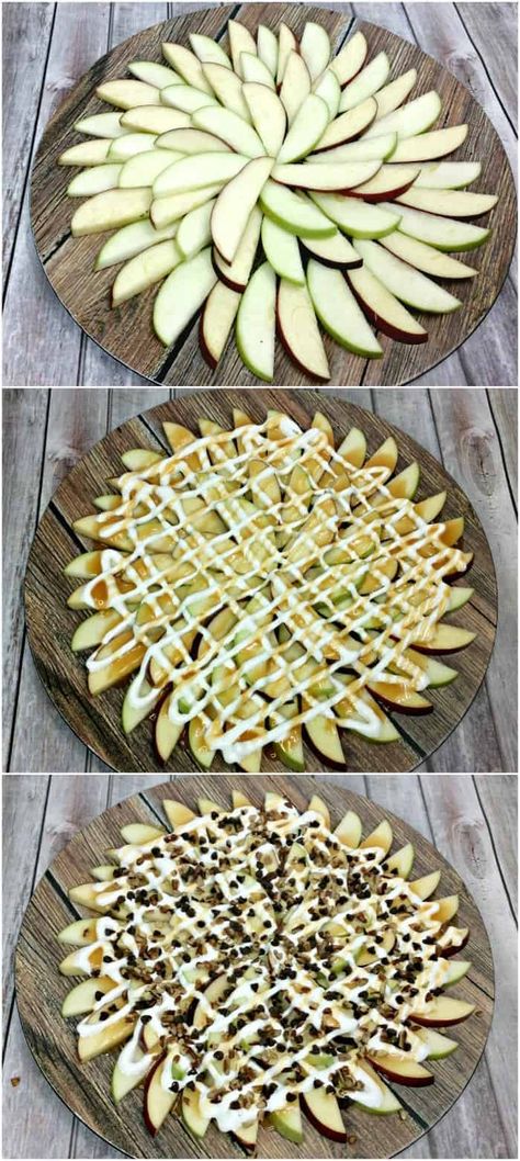 Caramel Apple Nachos, Apple Nachos Recipe, Nachos Loaded, Healthy Apple Desserts, Apple Nachos, Sliced Apples, Fall Ball, Caramel Bits, How To Make Caramel