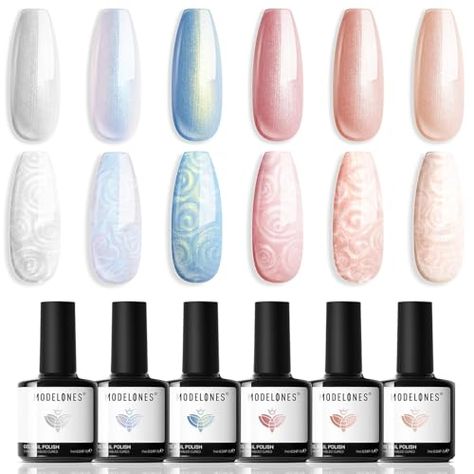 Modelones Gel Nail Polish, 6 Colors Shimmer Pearl White Bule Pink Mermaid Nail Drawing Glitter Gel Polish Soak Off Led Summer Nail Gel Swirl Shell Thread Effect DIY Mani Gift with Dotting Pen22.99 #Beauty Mermaid Nail, Nail Drawing, Glitter Gel Polish, Glitter Gel Nails, Damaged Nails, Mermaid Nails, Pink Mermaid, Gel Nail Polish Set, Nail Polish Sets