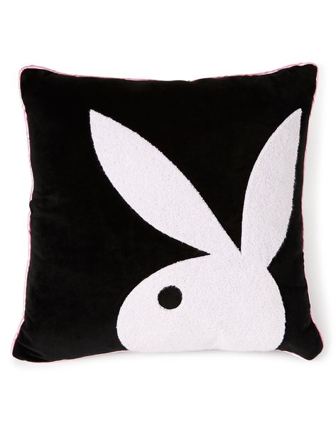 Celebrate your favorite brand and upgrade the look of your bedroom when you get this officially licensed Playboy pillow. This double-sided pillow is the perfect balance of comfort and style! Officially licensed Exclusively at Spencer's Dimensions: 18" H x 18" W x 6" D Material: Polyester Care: Spot clean Imported Spencer Store, Playboy Logo, Cute Diy Room Decor, Spencers Gifts, Goth Home, Goth Home Decor, Black Room, Playboy Bunny, Dreamy Room