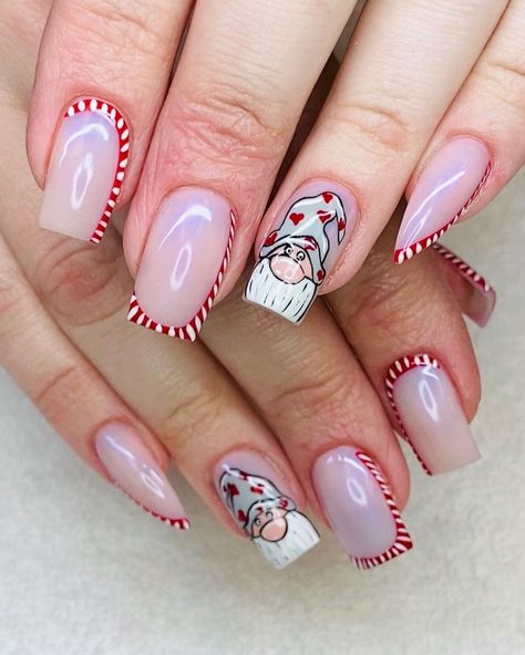 Candy Cane Nail Designs, Candy Cane Christmas Nails, Whimsical Nail Art, Candy Cane Nail, Red Nails Glitter, Mini Candy Canes, Candy Cane Nails, Red Polish, Classic French Manicure