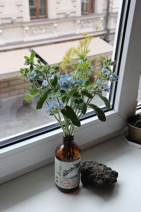 Wine Bottle Flowers, Tiny Vase, Old Glass Bottles, Glass Craft, Coffee Bottle, Glass Crafts, Summer Flowers, Window Sill, Bud Vases