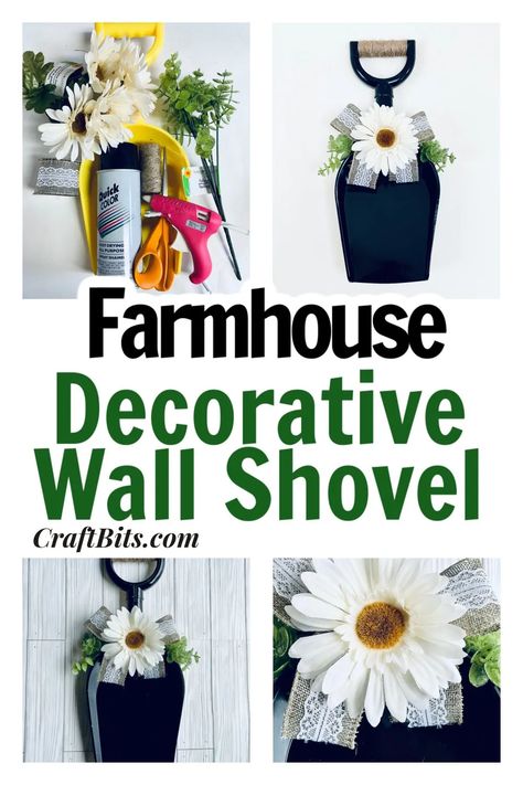 Dollar Tree Farmhouse Shovel Decoration — CraftBits.com Shovel Decor, Shovel Craft, Dollar Tree Farmhouse, Bee Hotel, Headboard Ideas, Milk Crates, Diy Snowman, Diy Craft Tutorials, Container Gardens