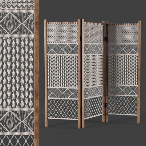 Macrame Folding Screen, Macrame Room Divider Diy, Macrame Partition, Seperator Ideas, Room Seperator, Macrame Furniture, Creative Room Dividers, Macrame Room Divider, Wall Art Macrame