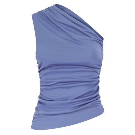 The Aura Top is created for refined femininity, with a beautiful one shoulder ruched detail.  Constructed in locally sourced, premium french crepe for a luxury day to evening look.  Designed and Made in the UK. 100% POLYESTER  UK Knitted Fabric Blue Off Shoulder Top, Feminine Tops, Diy Corset, Light Blue Top, Feminine Top, Normal Clothes, Crepe Top, Evening Tops, Holiday Tops