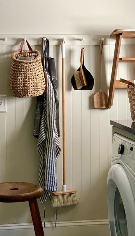 Tongue And Groove Laundry Room, Small Cottage Laundry Room, French Cottage Laundry Room, English Country Laundry Room, Maximalist Laundry Room, Cottage Laundry Room Ideas, Wash Room Design, Narrow Utility Room Ideas, Laundry Shed