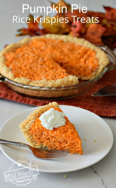 Fun Fall Treats, Pumpkin Rice, Thanksgiving Desserts Kids, Easy Thanksgiving Recipes, Yummy Fall Recipes, Pie Pumpkin, Easy Pumpkin Pie, Rice Krispies Treats, Krispies Treats