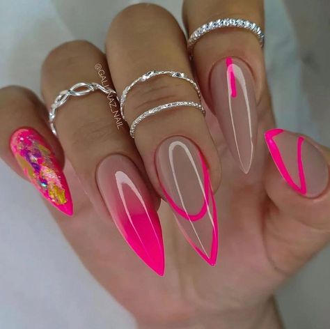 Simple Stiletto Nails, Art Deco Nails, Nail Art Designs Summer, Work Nails, Dope Nail Designs, Neon Nails, Fabulous Nails, Fancy Nails, Chic Nails