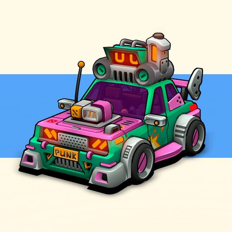 Pink Cyberpunk, Stylized Car, Steampunk Workshop, Cyberpunk Illustration, Cyberpunk Car, Racing Artwork, Low Poly Car, Vehicle Illustration, Cartoon Cars