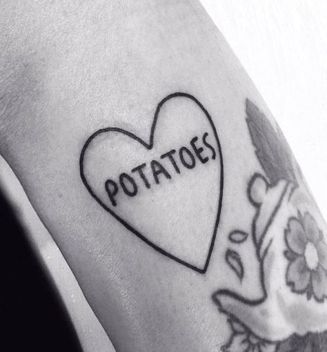 Potato Tattoos, Potato Tattoo, Potato Board, True Love Tattoo, Tattoo Filler, Bug Tattoo, Queen Tattoo, Funny Tattoos, Tat Ideas