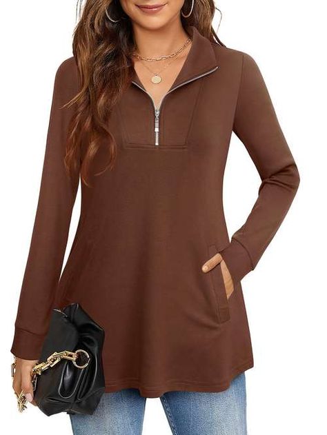 Tunic Tops For Women, Pocket Blouse, Wear With Leggings, Casual Tunics, Tunic Sweatshirt, Women Tunic Tops, Tunic Shirt, Quarter Zip Pullover, Long Sleeve Tunic