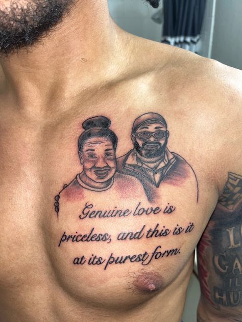 #tattoo #chesttattoo #blackmentattoos #grandparents #family Tattoos For Grandparents, Grandparents Tattoo, Black Men Tattoos, S Tattoos, Love Tattoo, Love And Affection, Genuine Love, S Tattoo, Chest Tattoo