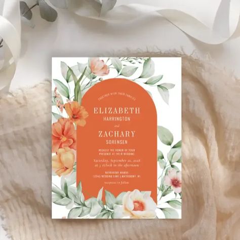 Budget Floral Arch Peach Orange Wedding Invitation Peach Orange Wedding, Romantic Wedding Invitations, Paper Nest, Popular Wedding Invitations, Orange Wedding Invitations, Budget Wedding Invitations, Wedding Invitations Romantic, 2024 Wedding, Orange Wedding