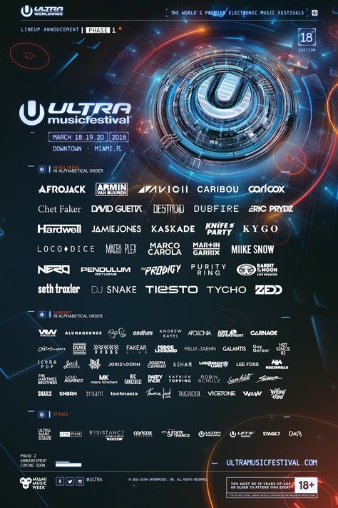 Ultra Festival, Chet Faker, Eric Prydz, Electronic Music Festival, Outdoor Music, Music Festival Poster, Ultra Music Festival, Music Poster Design, Festival Poster