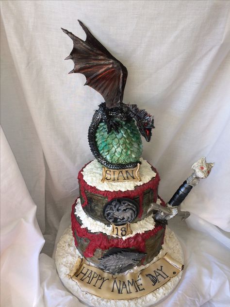 Cake made for my daughters 18 th birthday x #gameofthrones Dungeon And Dragon Cake Ideas, Dungeons And Dragons Cake Birthday, Dnd Cake Dungeons And Dragons, Dragon Theme Wedding Cake, Game Of Thrones Cake Ideas, Dragon Birthday Cakes, Fire Cake, Game Of Thrones Cake, Halloween Birthday Cakes