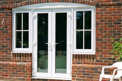 Door With Side Windows, French Doors With Side Windows, Georgian Windows, Upvc French Doors, Upvc Windows And Doors, Double Glazed French Doors, French Doors Patio, Red Brick House, Upvc Windows