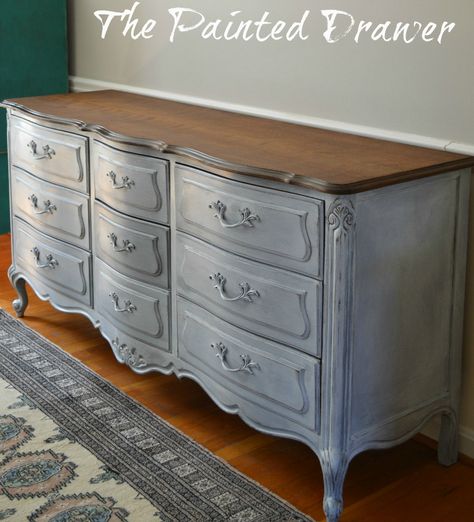 Vintage French Dresser www.thepainteddrawer.com dark top, general finishes driftwood, whitewash French Provincial Dresser Makeover, Victorian Dresser, Redoing Furniture, Victorian Dressers, Handy Manny, French Dresser, General Finishes Milk Paint, Dresser Redo, French Provincial Furniture