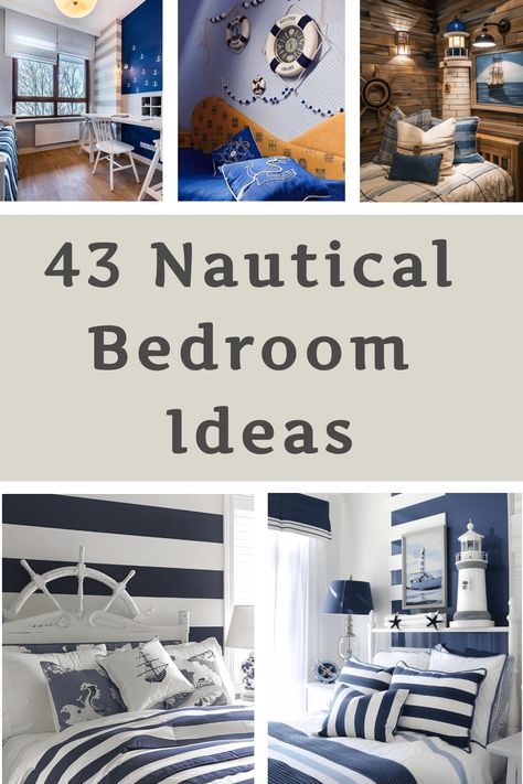 nautical bedroom Nautical Bedroom Ideas, Anchor Bathroom Decor, Nautical Bedroom Decor, Interior Design Country, Nautical Themed Bedroom, Nautical Decor Bedroom, Diy Home Decor For Apartments, Stylish Bedroom Decor, Blue And White Pillows