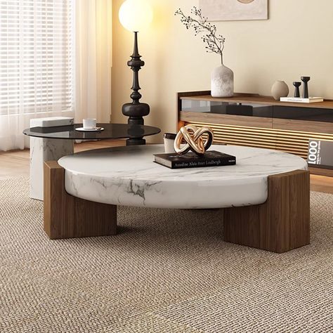 ComfyFurnituress Round marble solid wood coffee table living room - Wayfair Canada Wood Coffee Table Living Room, Living Room Marble, Marble Round Coffee Table, Coffee Table Living Room, Circular Table, Solid Wood Coffee Table, Table Living Room, Wood Coffee Table, Living Room Coffee Table