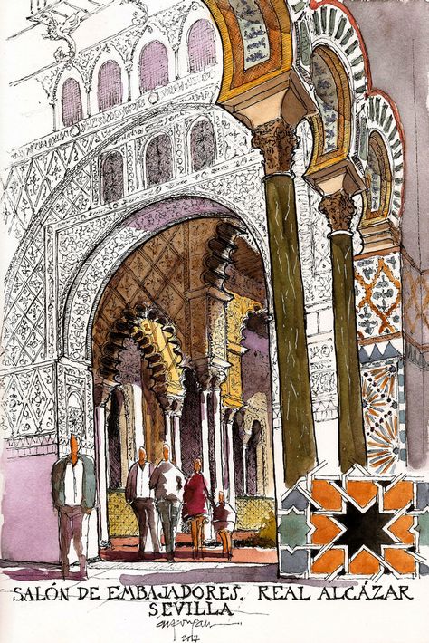 Moroccan Architecture Drawing, Moroccan Lounge, Architecture Sketches, Persian Architecture, Mosque Art, Architect Drawing, Motif Art Deco, Urban Sketch, Architecture Design Drawing