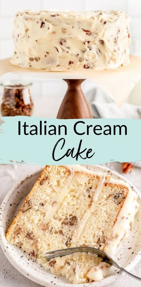 Live Well Bake Often, Italian Cream Cake Recipe, Cream Cake Recipe, Italian Cream Cakes, Italian Cream, Vanilla Sponge, Special Desserts, Toasted Pecans, Italian Desserts