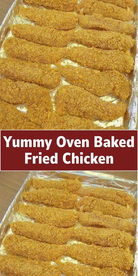 Enjoy the crispy goodness of fried chicken without the hassle of deep frying. Yummy Oven Baked Fried Chicken is coated in a seasoned breading and baked to perfection. It's a healthier alternative that doesn't skimp on flavor. Baked Fried Chicken Breast, Oven Baked Fried Chicken, Fried Chicken Coating, Oven Fried Chicken Recipes, Baked Fried Chicken, Crispy Oven Fried Chicken, Lunch Healthy, Pan Fry, Oven Fried