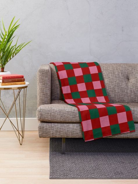 "Pink, Red and Green Checkerboard Grid Christmas Style" Throw Blanket for Sale by OneThreeSix Christmas Decor Ideas Pink And Red, Pink Red And Green Christmas Decor, Red Pink And Green Christmas, Pink Green And Red Christmas, Pink Red Green Christmas, Pink Green Red Christmas, Pink Red And Green Christmas, Winter Baby Birthday Party, Winter Baby Birthday