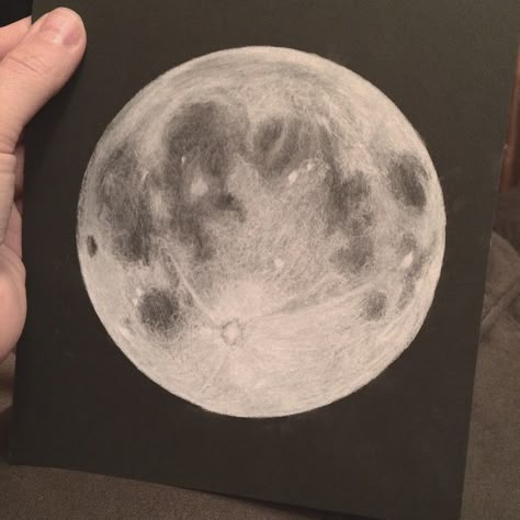 Full moon. White charcoal on black card stock. Full Moon Drawing Pencil, Moon Charcoal Drawing, Moon Drawing Pencil Sketches, Moon Drawing Pencil, White Charcoal Drawing On Black Paper, Full Moon Sketch, White Charcoal Drawings, Moon Pencil Drawing, Black Paper Moon