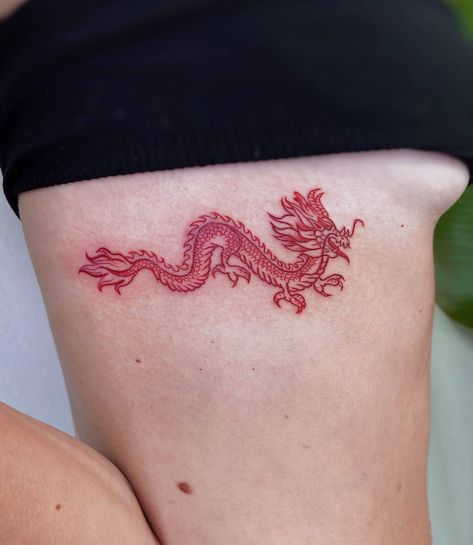 Red Dragon Tattoo Design, Dragon Tattoo On Ribs, Dragon Tattoo Outline, Dragon Thigh Tattoo, Korean Dragon, Red Dragon Tattoo, Chinese Dragon Tattoos, Korean Tattoos, Dragon Face