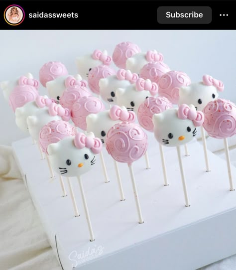 My Melody Cake Pops, Hello Kitty Pretzel Rods, Sanrio Birthday Treats, Hello Kitty Pastries, Hello Kitty Chocolate Covered Oreos, Hello Kitty Desert Table, Hello Kitty Treats Sweets, Hello Kitty Party Food Ideas, Hello Kitty Birthday Treats