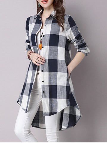 High Low Hem Plaid Button Down Shirt Dip Hem Shirts, Bold Dress, Ayeza Khan, Women Office, Casual Long Sleeve Shirts, Elegante Casual, Mode Casual, Checkered Shirt, Pakistani Actress