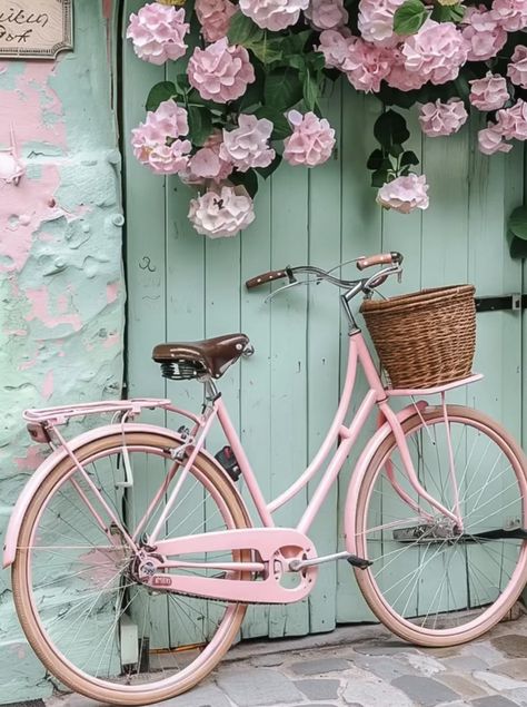 Pink Bike Aesthetic, Cycle Aesthetic, Highland Cow Painting, Bike Aesthetic, Pink Bike, Paper Background Design, Bike Basket, Pink Theme, I Want To Ride My Bicycle