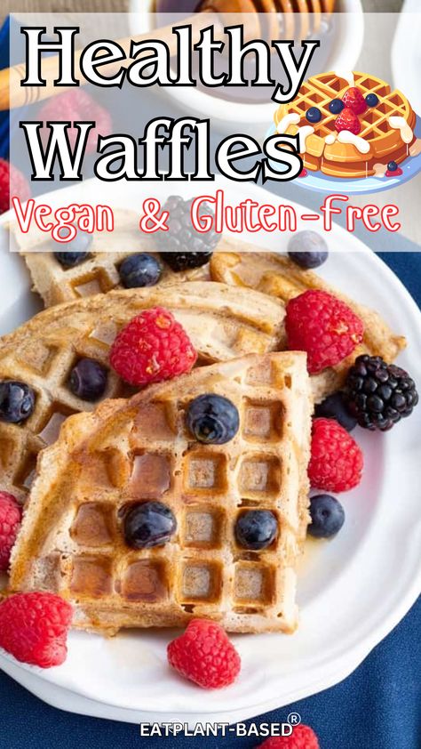 Waffles are not normally vegan. I kid you not. My husband and I hadn't had waffles in more than six years because for a while I couldn't find a way to make them eggless, dairy-free, and tasty all at the same time. That is until I came up with this recipe! These Vegan Waffles are healthy, gluten-free, and delicious! They are light and fluffy on the inside and crispy on the outside. So delicious! Vegan Gluten Free Waffle Recipe, Plant Based Waffles, Gluten Free Vegan Waffles, Vegan Waffle Recipe, Dairy Free Waffles, Vegan Gluten Free Breakfast, Vegetarian Brunch, Vegan Waffles, Vegan Breakfasts