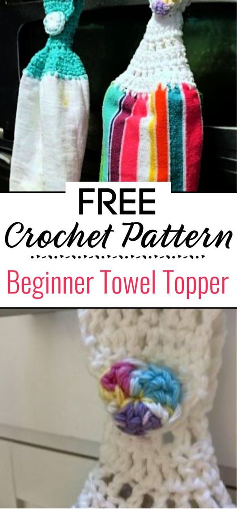 Knitted Dishcloth Patterns Free Wash Clothes Dish Towels, Crochet Towel Topper Free Pattern Easy, Crochet Hanging Towel, Crochet Towel Tops, Diy Yarn Holder, How To Start Crochet, Kitchen Towels Crafts, Washcloth Crafts, Knitted Dishcloth Patterns Free