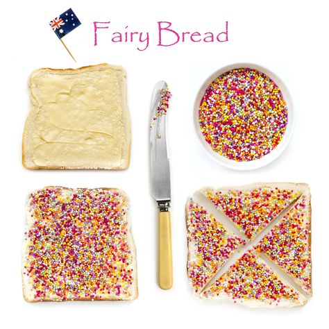 How to make fairy bread Fairy Toast Australia, Blue Fairy Bread, Australian Fairy Bread, Fairy Bread Ideas, Australia Food For Kids, Fairy Bread Australian, Fairy Sandwiches, Fairy Breakfast, Fairy Toast