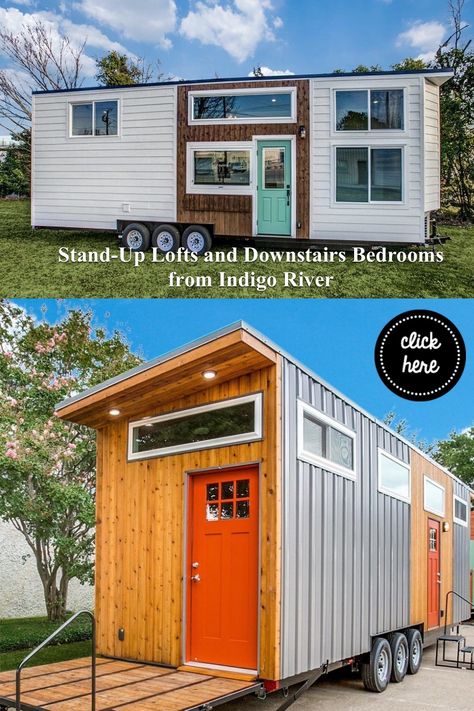 Indigo River Tiny Homes in Texas builds tiny homes with major space. The company is owned by, staffed by, and donates proceeds to veterans. Some of the models downstairs feature bedrooms and stand-up lofts. Custom colors, materials, and details can be requested. Incredible Tiny Homes Freedom, Indigo River Tiny Homes, Big Bertha, Tiny House Blog, Tiny House Floor Plans, Curved Staircase, Tiny Cabins, Tiny Houses For Sale, Window Vinyl