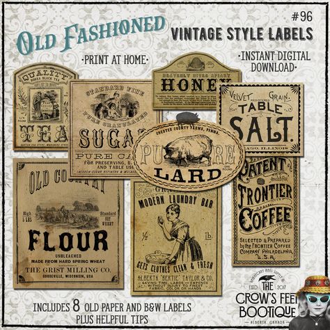 Primitive Labels, Scrapbook Graphics, Apothecary Style, Primitive Home Decor, Kitchen Labels, Label Image, Coloured Paper, Primitive Style, Primitive Kitchen