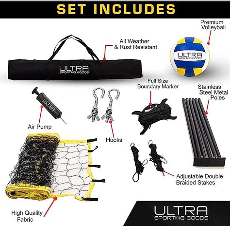 Also includes 8.5-Inch PU Volleyball, Carrying Bag, Boundary Lines, Steel Poles & Pump - Height Adjustable for Men, Women & Co-Ed Games 🏐 MAKE EVERY GAME OFFICIAL 🏐 NO SORE ARMS WHILE PLAYING 🏐 NO-FRILLS HEIGHT ADJUSTMENT 🏐 GET A GAME GOING ANYWHERE 🏐 VALUE FOR MONEY $59.99 Prime members Portable Volleyball Net, Volleyball Training Equipment, Volleyball Nets, Volleyball Equipment, Ed Game, Professional Volleyball, Volleyball Set, Volleyball Net, Volleyball Training