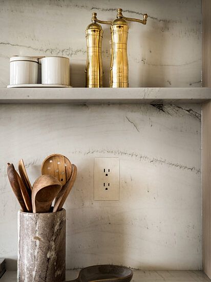 Hidden Refrigerators Are Cool, But This Kitchen Outlet Camouflage Is Cooler Outlets In Marble Backsplash, Quartz Backsplash With Outlets, Backsplash With Outlets, Kitchen Outlets Placement, Kitchen Outlet Ideas, Flush Outlets, Kitchen Backsplash Outlets, Kitchen Island Electrical Outlets, Outlets In Backsplash