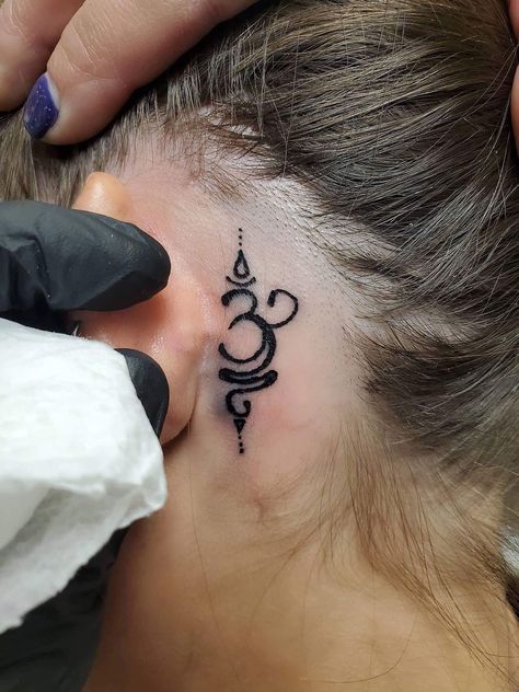 Sanskrit - Behind Ear Tattoo Spiritual, Breath Symbol, Namaste Tattoo, Breathe Symbol, Faith Tattoo On Wrist, Wedding Band Tattoo, Behind The Ear Tattoo, Behind Ear Tattoos, Dragon Tattoo Back Piece