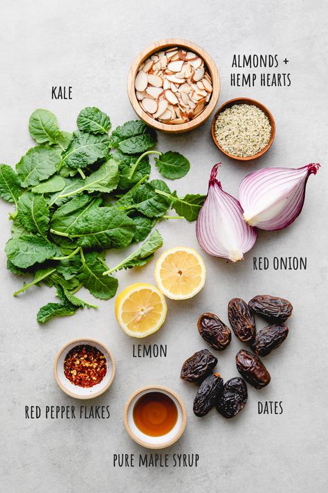 Kale, Date & Almond Salad + Lemon Dressing... Flavorful and simple, serve this healthy salad for lunch or light dinner. #veganrecipes #kalesalad #cleaneating #plantbased #kale Healthy Salad For Lunch, Easy Kale Salad, Salad With Dates, Almond Salad, Healthy Lunch Salad, Lemon Salad, Salad For Lunch, Vegan Gluten Free Recipes, Lunch Salads