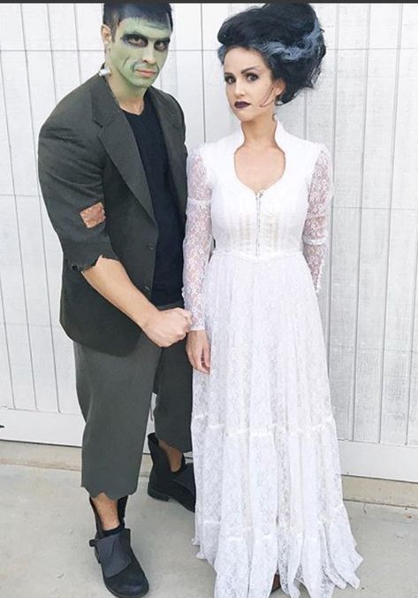 Frankinstine And His Bride Costume, Frankenstein Costume Kids, Frankenstein Costume Diy, Scary Couple Halloween Costumes, Bride Of Frankenstein Halloween Costume, Scary Couples Costumes, Cool Couple Halloween Costumes, Bride Of Frankenstein Costume, Scary Couples Halloween Costumes