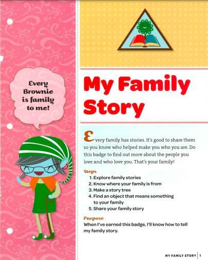 Girl Scout Brownie My Family Story Badge Requirements PDF My Family Story Brownie Badge Ideas, Daisy And Brownie Badges That Go Together, My Family Story Brownie Badge, Brownie Badges Requirements, Brownie Journey Badges, Brownie Badge Ideas, Autumn Brownies, Brownie Journey, Brownie Activities