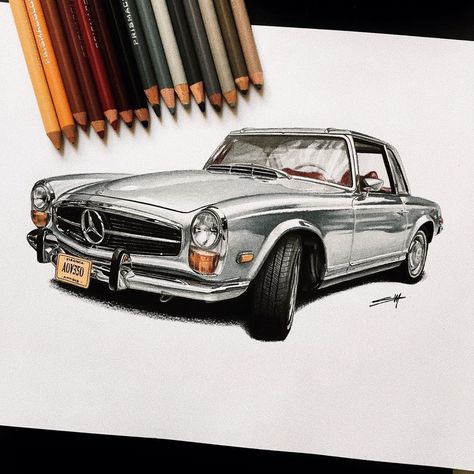 Car Drawings on Instagram: “[1969 Mercedes-Benz 280 SL | comissioned from Richmond, VA]  50 years old, still looks better than most cars today  #cardrawing #sketching…” Mercedes Cla Amg, Cars Painting, Gawx Art, Volkswagen Golf Mk1, Drawing Commissions, Old Mercedes, Mercedes 190, Car Drawing, Cool Car Drawings