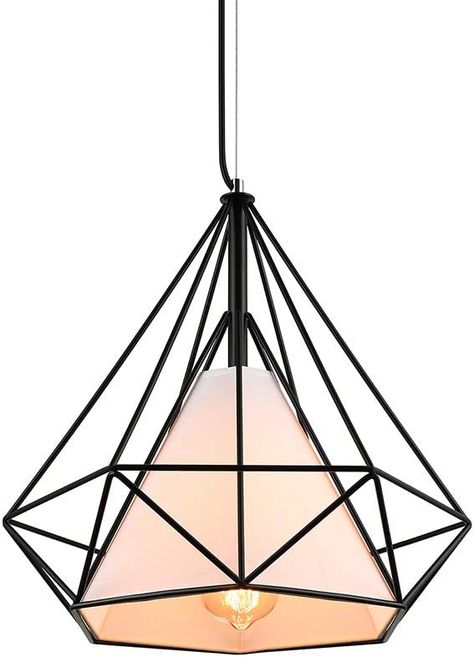 LITFAD Industrial Geometric Pendant Light Diamond Cage LED Pendant Lamp in Black Wrought Iron Metal Cage Ceiling Hanging Light Fixture for Bar Restaurant Kitchen Cafe - 18" - - Amazon.com Metal Ceiling Lamp, Geometric Pendant Light, Vintage Loft, Kitchen Cafe, Hanging Ceiling Lights, Ceiling Hanging, Metal Ceiling, Hanging Light Fixtures, Iron Metal