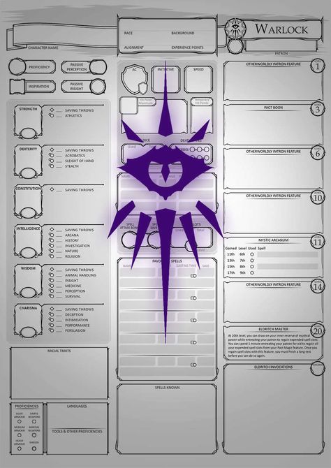 Class Character Sheets - The Warlock - All class character sheets now available as part of a bundle for one easy download. Get The Bundle here! The Warlo Warlock Character Sheet, Warlock Tattoo, Dnd Notes, Dnd Warlock, Warlock Dnd, Dnd Character Sheet, Character Sheets, Dungeon Master, Character Sheet