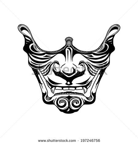 Samurai bottom mask Oni Mask Knee Tattoo, Hanya Mask Neck Tattoo, Oni Mask Stencil, Simple Oni Mask Tattoo, Samurai Half Mask, Jamie Tattoo, Menpo Mask, Oni Masks, Samurai Mask Tattoo