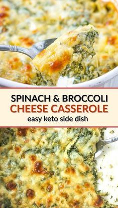 Cheesy Vegetable Casserole, Veggie Casserole Recipes, Casserole Broccoli, Spinach Side, Cheesy Vegetable, Keto Spinach, Low Carb Side Dish, Low Carb Side, Broccoli Spinach