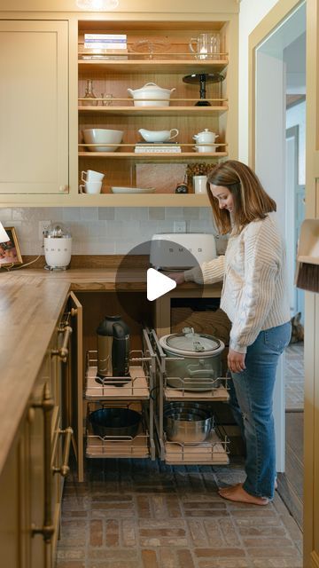 This 2-tier pull-out is the best decision I made for the blind corner in the pantry. It slides completely out allowing easy access to oth... | Instagram Cabinet Corner Ideas, Corner Cabinet Ideas, Kitchen Pullout, Kitchen Corner Storage, Tile Diy, Blind Corner Cabinet, Pull Out Pantry, Corner Storage Cabinet, Corner Kitchen Cabinet