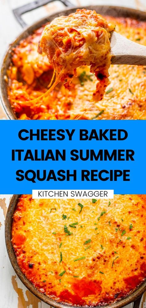 Cheesy, Italian-inspired summer squash is a basic spin on eggplant parmesan or a cheesier take on ratatouille. This recipe consists of onion, bell pepper, summer squash, marinara, and both cheddar and mozzarella cheese. The veggies are sauteed and baked topped with cheese to deliver a tender cheesy casserole that’s reminiscent of your favorite Italian-American classics. Italian Cocktail Recipes, Summer Squash Casserole, Yellow Squash Casserole, Zucchini Side Dishes, Yummy Vegetable Recipes, Summer Squash Recipes, Yellow Squash Recipes, Maple Recipes, Squash Casserole Recipes