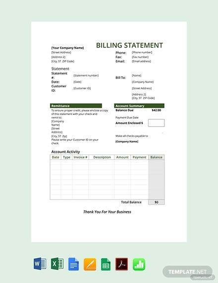 Instantly Download Free Billing Statement Template, Sample & Example in PDF, Microsoft Word (DOC), Microsoft Excel (XLS), Google Docs, Apple Pages, Google Sheets, Apple Numbers Format. Available in A4 & US Sizes. Quickly Customize. Easily Editable & Printable. Crayola Coloring Pages, Menu Design Template, Newspaper Template, Statement Template, Downloadable Resume Template, Letterhead Template, Resume Template Word, Template Google, Blog Website